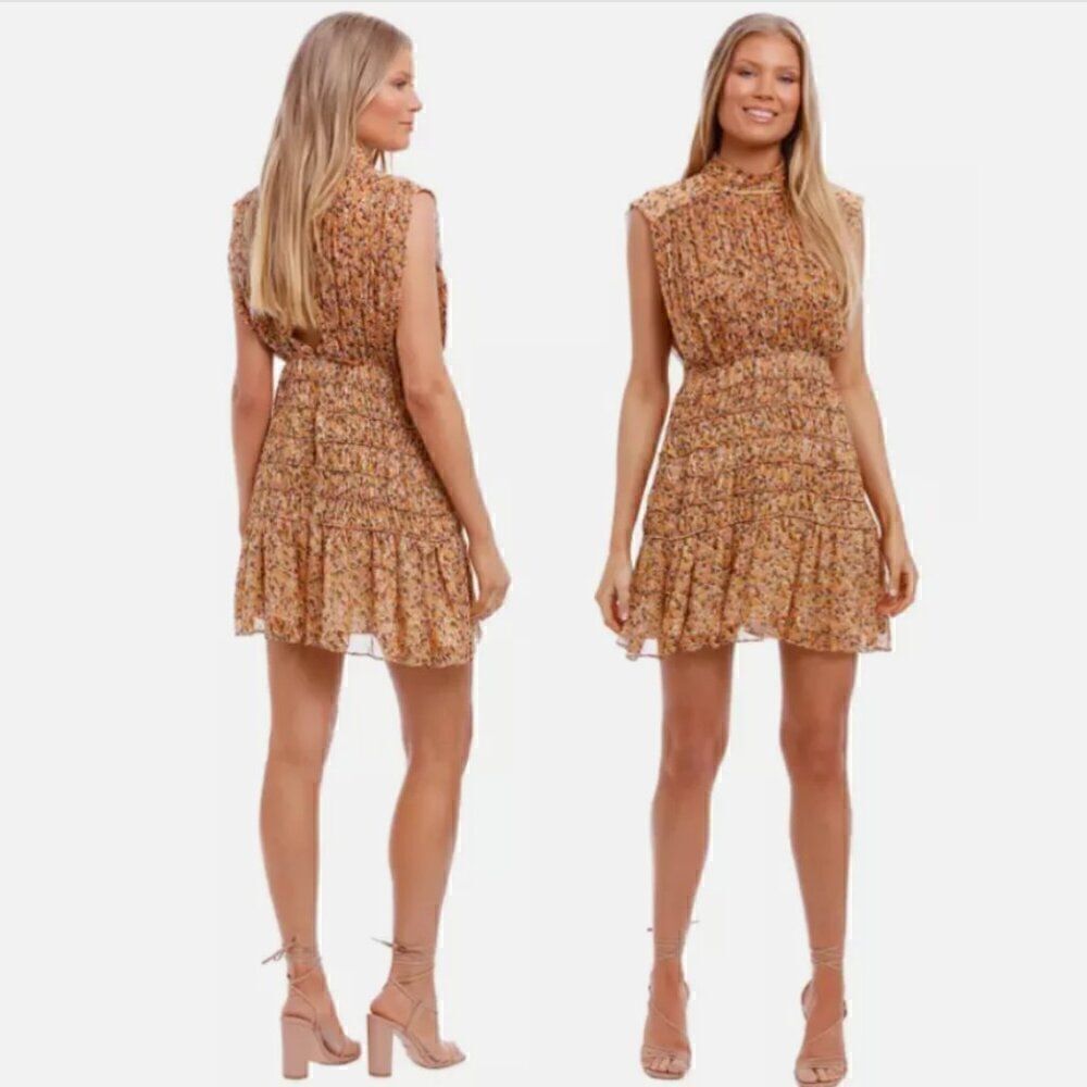 House of Harlow SHONA JOY Colette MockNeck Smocked Paisley Mini dress small EUC